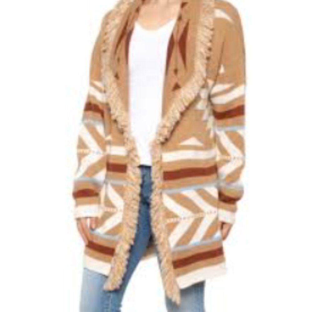 Cocogio Sweater Made in Italy Aztec Fringed Wool Blend Cardigan | Size S
